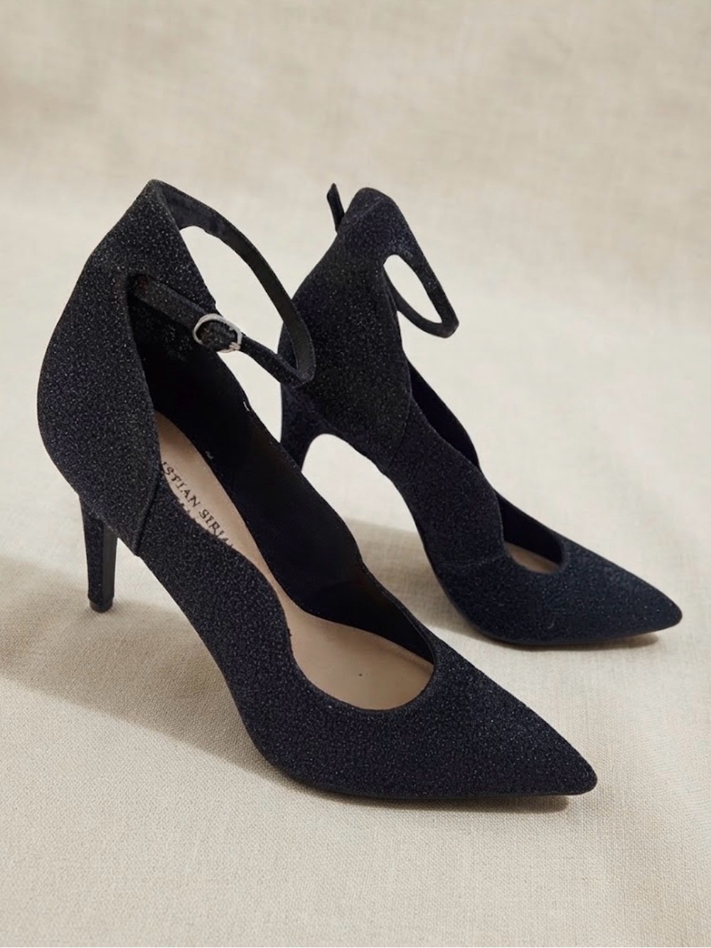Christian Siriano Classic Black Ankle Strap Heels - Size 10